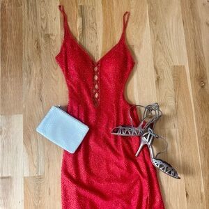 Scala Dazzling Red/ Orange Evening Gown